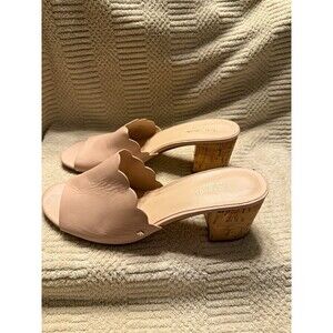 Kate Spade New York Pink Scalloped Open Toe Leather Mule Block Heels 10M